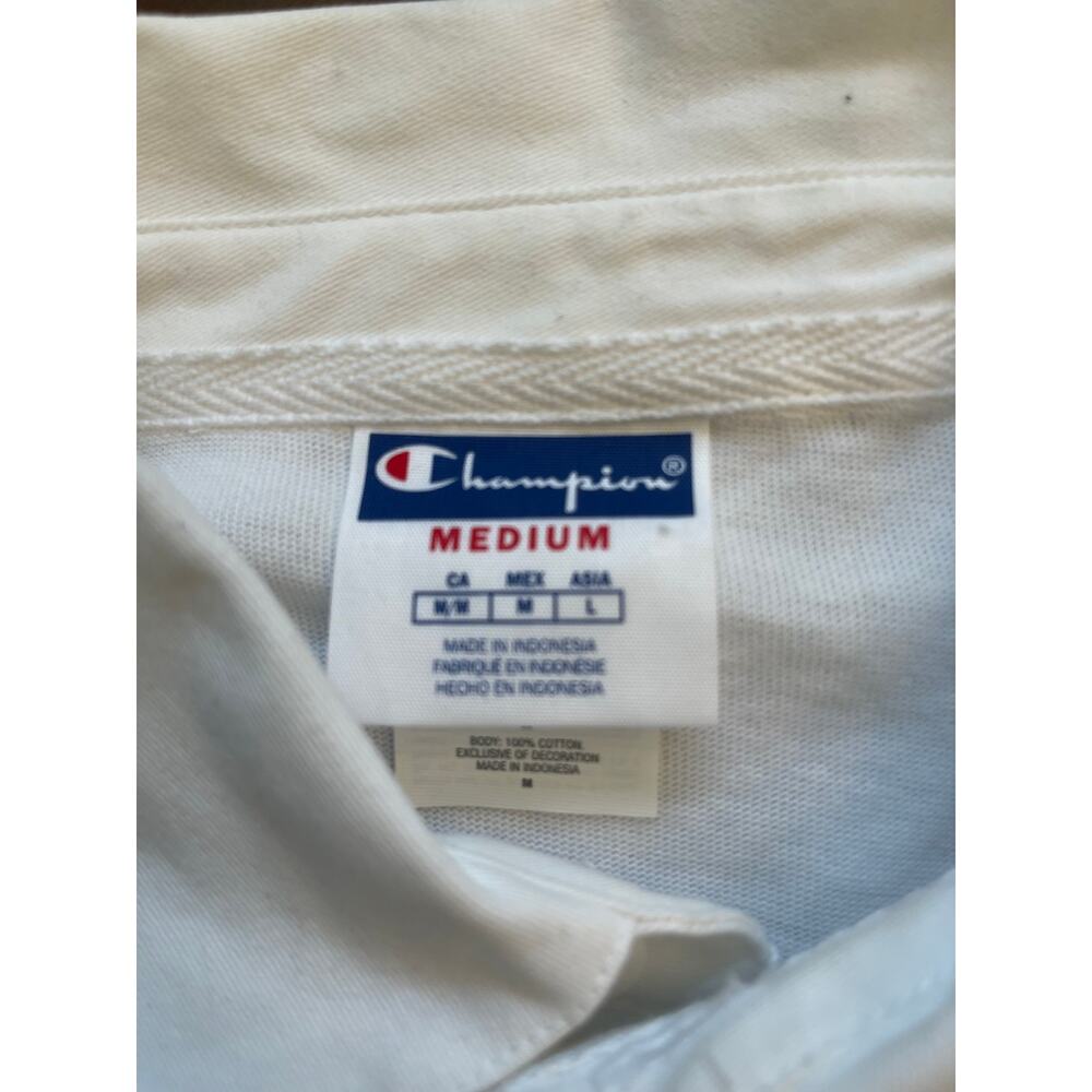 Champion Colorblock Long Sleeve Rugby Polo Shirt Men's M White Blue
